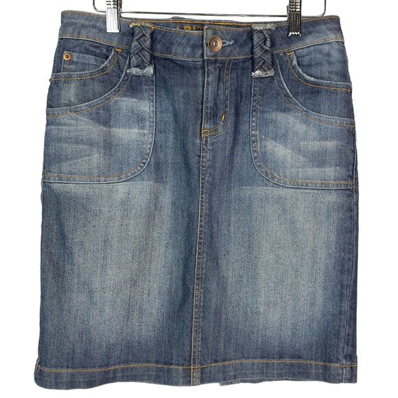 Arizona Jeans Skirt Juniors Size 1 Denim Mini Skirt Retro 90s Y2K Braided‎ - Picture 1 of 10